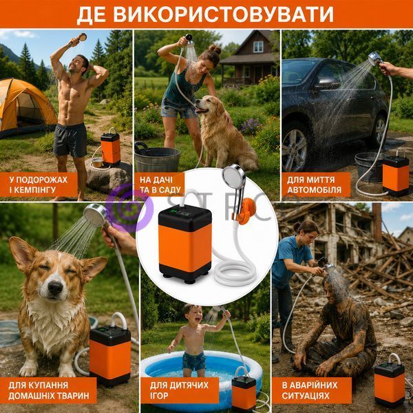 Портативний акумуляторний душ для кемпінгу 7500 mAh з дисплеєм температури, 6 режимів, USB, насос 3 л/хв(AMN) 02k02p166v3 фото