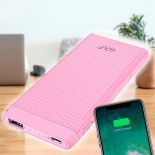 Зовнішній портативний зарядний пристрій повербанк 20000 mAh Golf D80 з ліхтариком рожевий 11k12p056 фото
