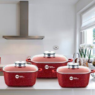 Набір квадратних каструль із гранітним покриттям Higher kitchen НК-302 Червоний (4389/1) 10k09p212v2 фото