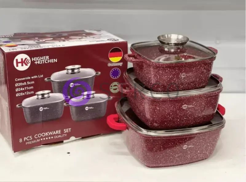 Набор квадратных кастрюль с гранитным покрытием Higher kitchen НК-302 Красный (4389/1) 10k09p212v2 фото