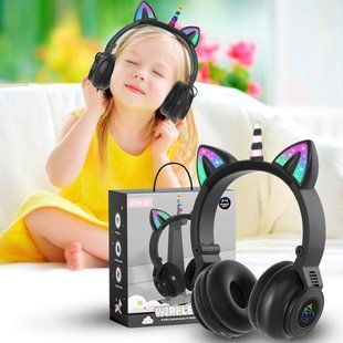 Дитячі бездротові навушники Bluetooth Cat Ear STN-27 з котячими вушками світяться "Єдиноріг" (чорні) 11k01p008 фото