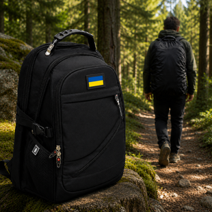 Рюкзак вместительный 33 л с дождевиком Swiss gear 8810 black 48х33х20 нашивка Флаг Украины 02k03p017v2 фото