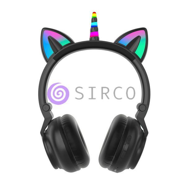 Дитячі бездротові навушники Bluetooth Cat Ear STN-27 з котячими вушками світяться "Єдиноріг" (чорні) 11k01p008 фото