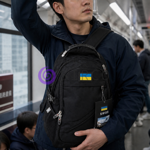 Рюкзак вместительный 33 л с дождевиком Swiss gear 8810 black 48х33х20 нашивка Флаг Украины 02k03p017v2 фото