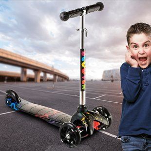 Детский трехколесный самокат со светящимися PU колесами и складным рулем Scooter Graffiti 906 Молнии 13k01p006 фото