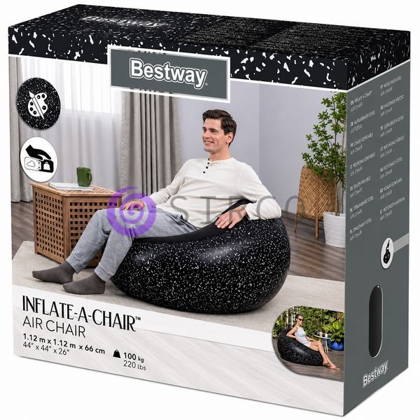 Крісло надувне Bestway 75153 велюрове ПВХ 112x112x66 см для відпочинку та тераси, Чорний (AT) 02k12p334v2 фото