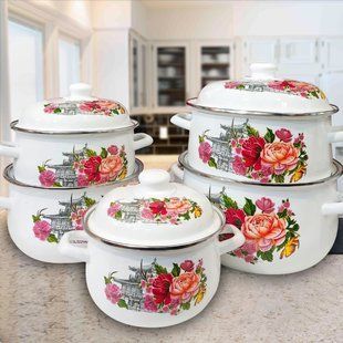 Набір емальованих каструль Hot-Kitchen НК-309 5 каструль "Квіти" (4389/1) 10k09p092v2 фото
