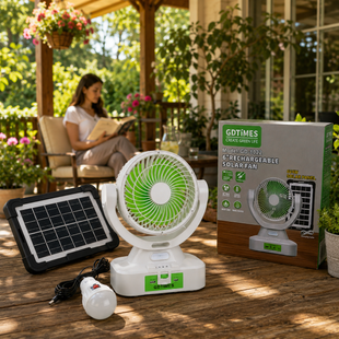 Сонячний настільний акумуляторний вентилятор 6 дюймів із LED-лампою, USB Type-C, 2 швидкості, панель 6V 4W &mdash; GDTIMES GD-8022 (АХ) 01k07p197 фото