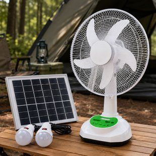 Портативний вентилятор GDTIMES GD8069LI-14 35 см, акумуляторний, із сонячною панеллю та 2 LED лампами(AX) 01k07p194 фото