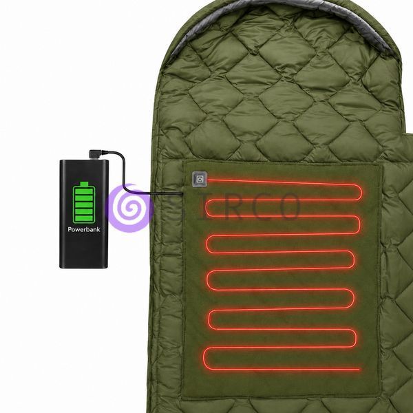 Спальний мішок зимовий USB-підігрів 215&times;65 см до -30&deg;C, тепла ковдра з капюшоном для кемпінгу, Хакі (509/4595) 02k08p039v1 фото