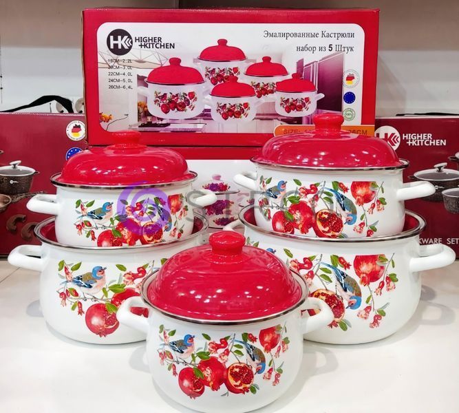 Набор эмалированных кастрюль Hot-Kitchen НК-309 5 кастрюль "Гранат" (4389/1) 10k09p092 фото